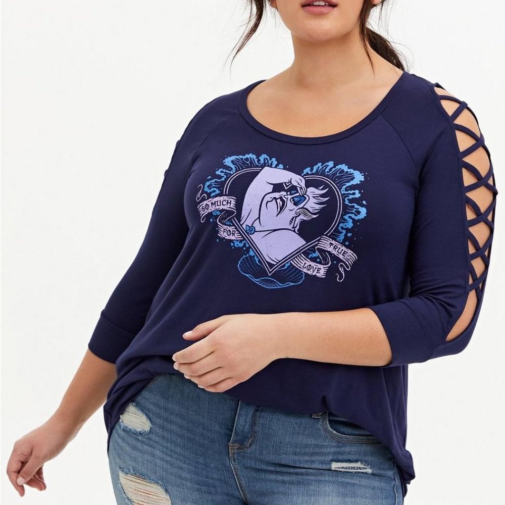 Disney The Little Mermaid Ursula Navy Lattice Sleeve Top